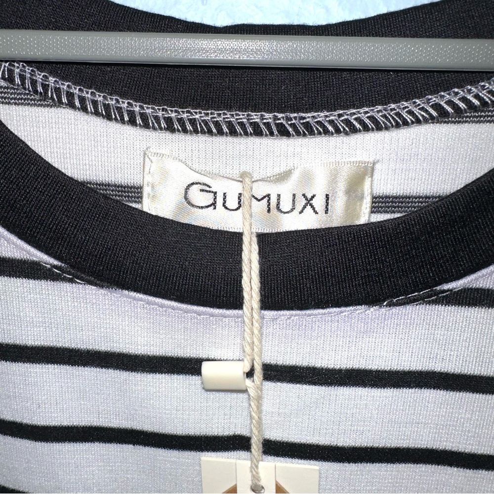 NEW WITH TAG Gumuxi Black and White Striped Midi Dress, Size M - Picture 8 of 10